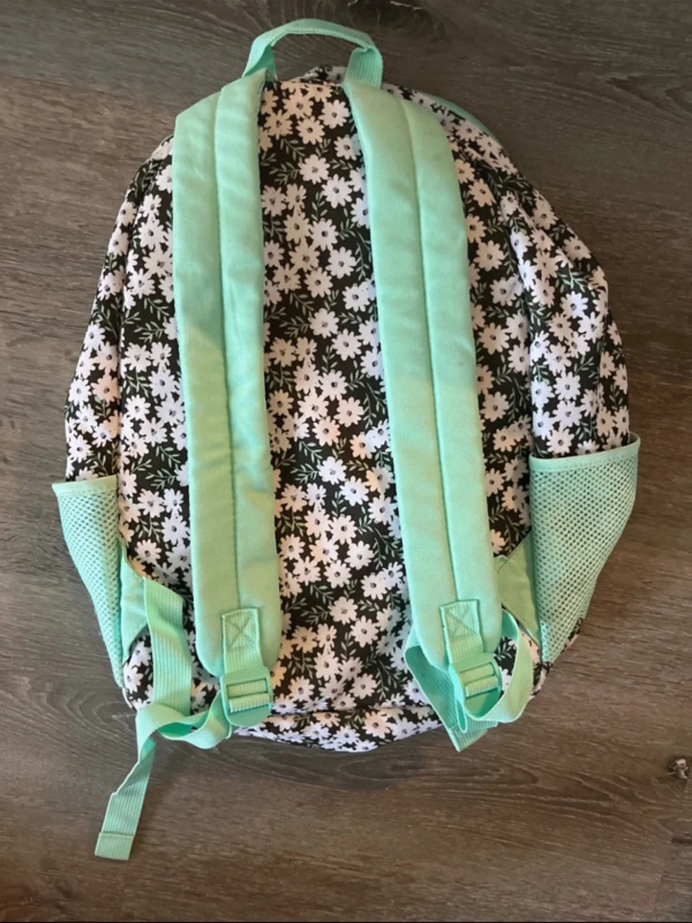 Kids Mint Daisy Backpack with Striped Front Pocket